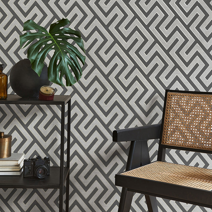 meander-charcoal-geo-wallpaper-york-wallcoverings-fd43069 - York Wallcoverings Wallpaper