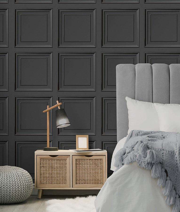 distinctive-dark-grey-square-panel-wallpaper-york-wallcoverings-fd43001 - York Wallcoverings Wallpaper