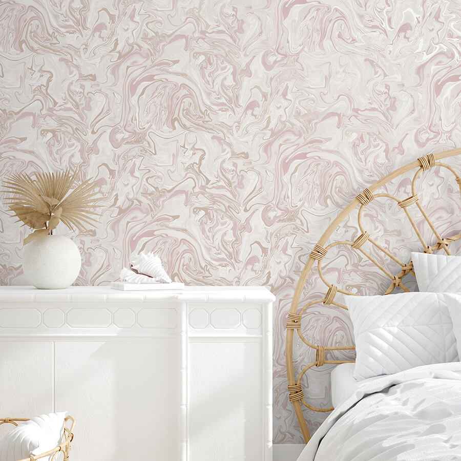 Blush Marble Swirl Peel and Stick Wallpaper - York Wallcoverings - NHS4770 - York Wallcoverings Wallpaper