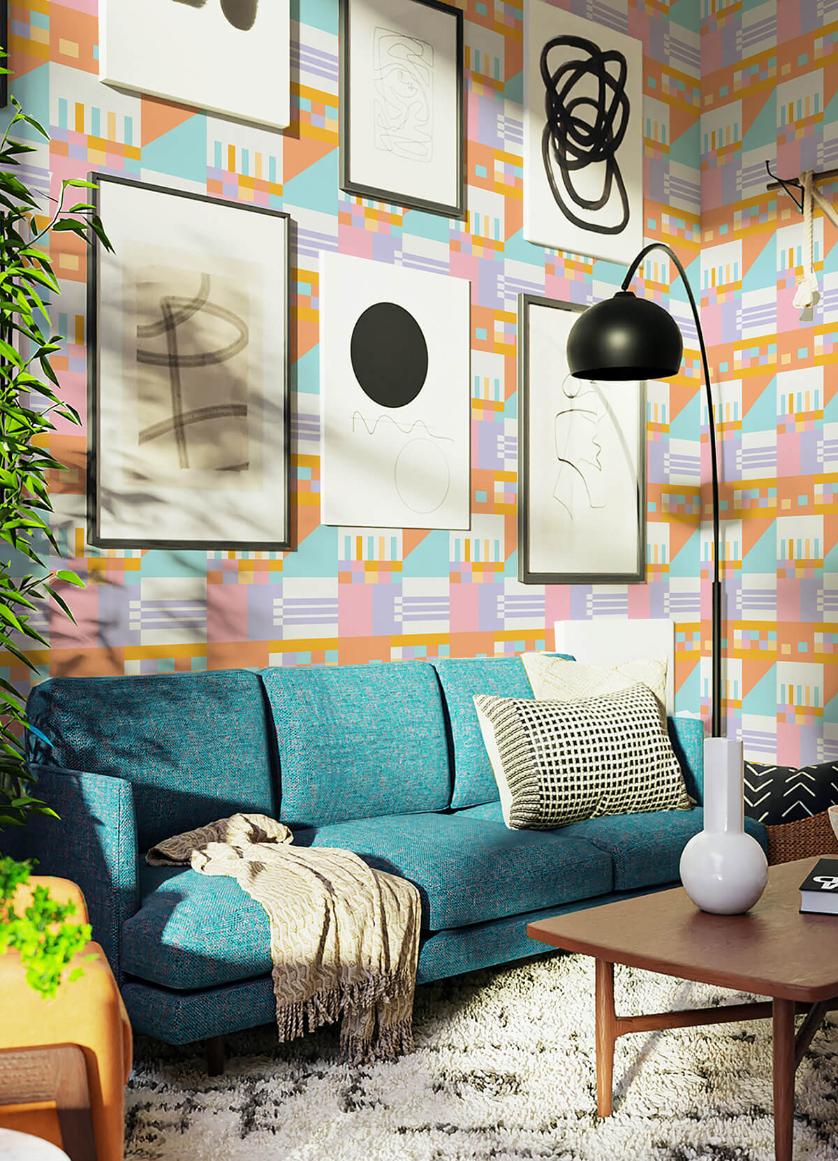 multi-warm-kiki-shapes-peel-and-stick-wallpaper-york-wallcoverings-aes4794 - York Wallcoverings Wallpaper
