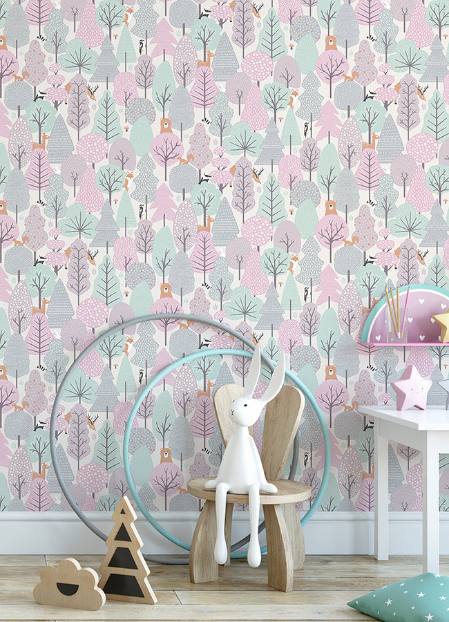Quillen Pink Forest Wallpaper - 4060-51603- York Wallcovering