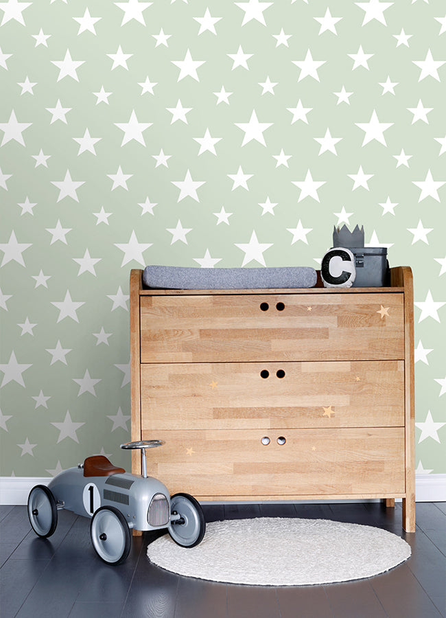 Amira Sage Stars Wallpaper - 4060-128865- York Wallcovering