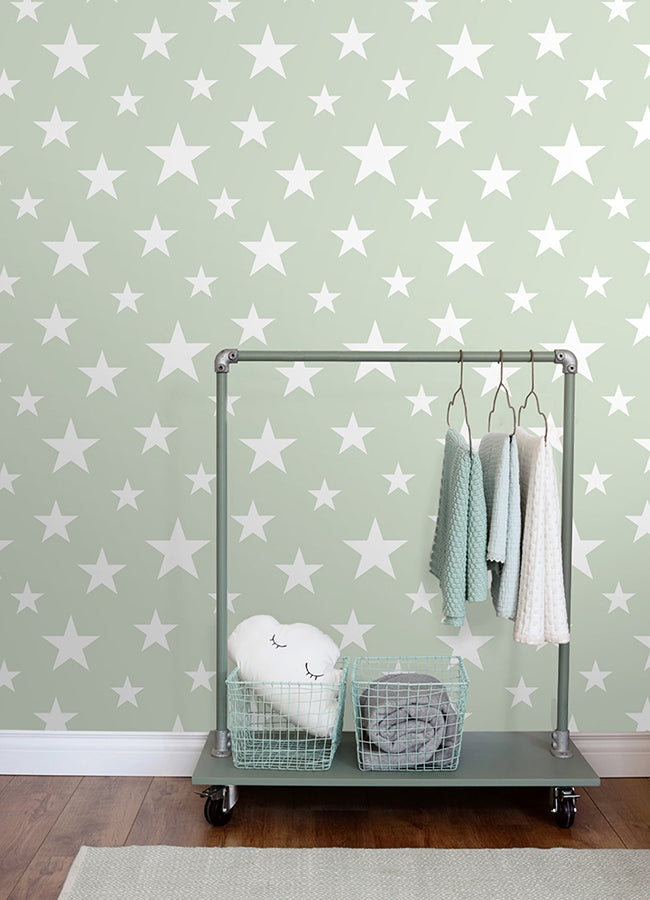 Amira Sage Stars Wallpaper - 4060-128865- York Wallcovering