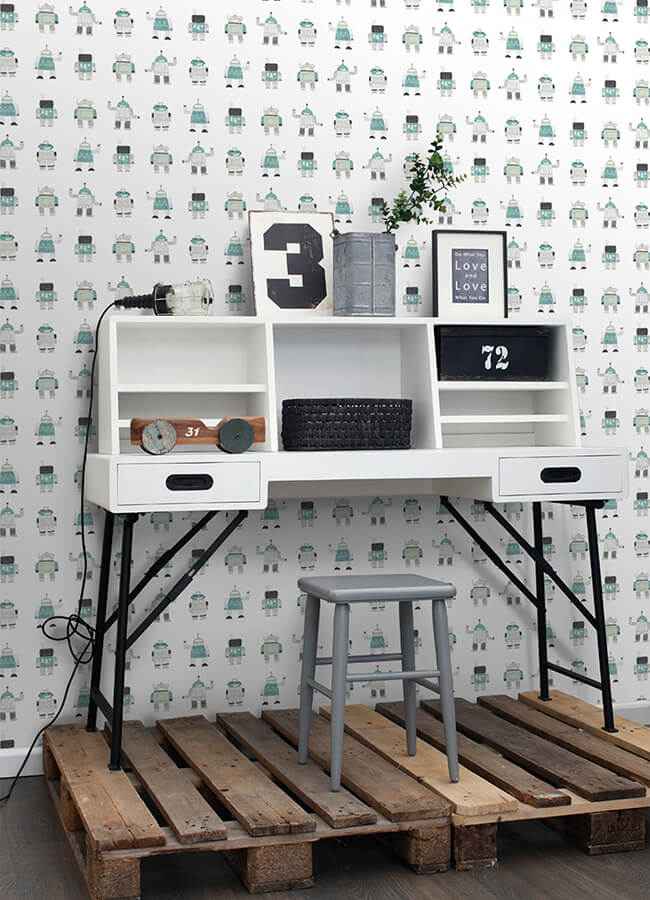 Callum Teal Robots Wallpaper - York Wallcoverings - 4060-138938 - York Wallcoverings Wallpaper