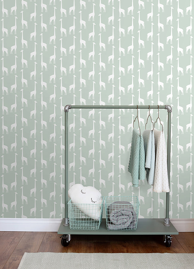 Vivi Sage Giraffe Wallpaper - 4060-139058 - York Wallcovering