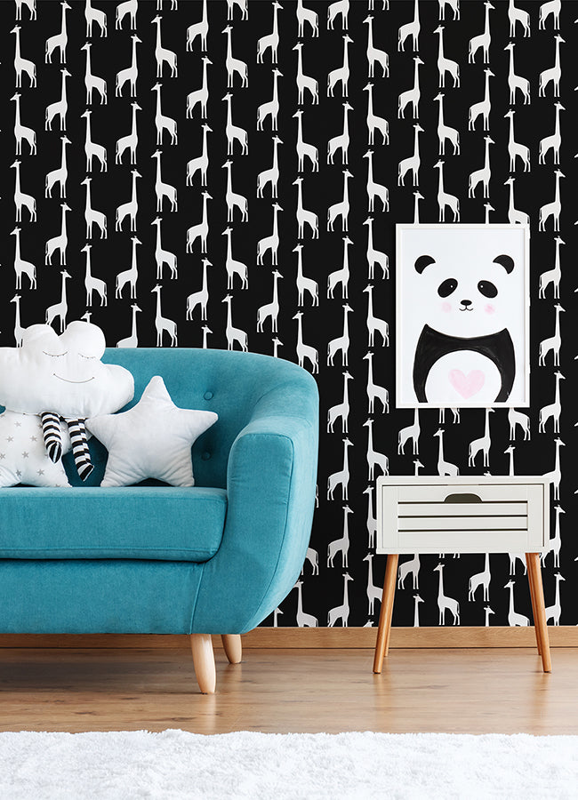 Vivi Black Giraffe Wallpaper - 4060-139062 -York Wallcovering