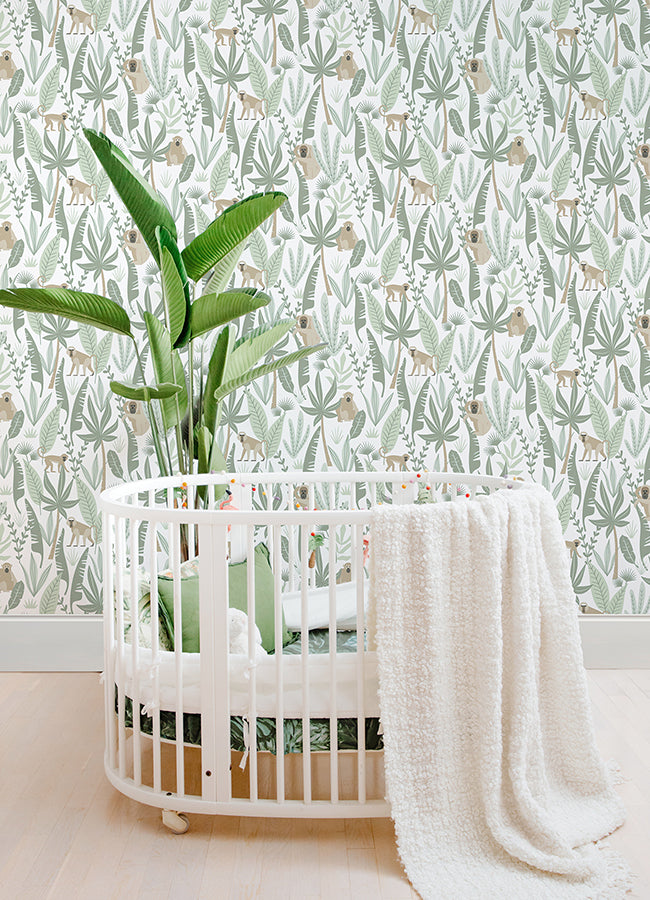 Kiki Light Green Monkeys Wallpaper - 4060-139071 - York Wallcovering