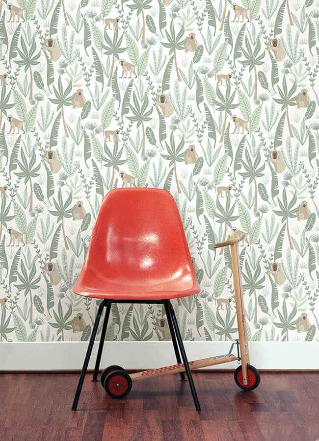 Kiki Light Green Monkeys Wallpaper - York Wallcoverings - 4060-139071 - York Wallcoverings Wallpaper
