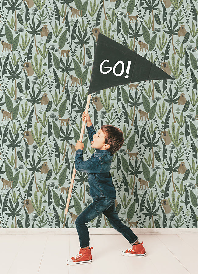 Kiki Green Monkeys Wallpaper - 4060-139073 - York Wallcovering
