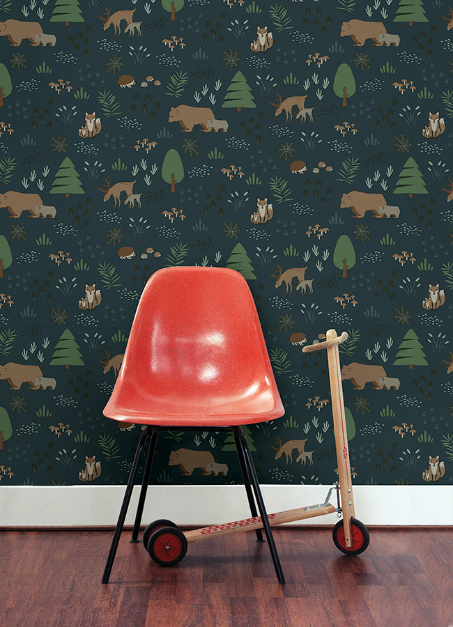 Finola Dark Blue Bears Wallpaper - 4060-139248 - York Wallcovering