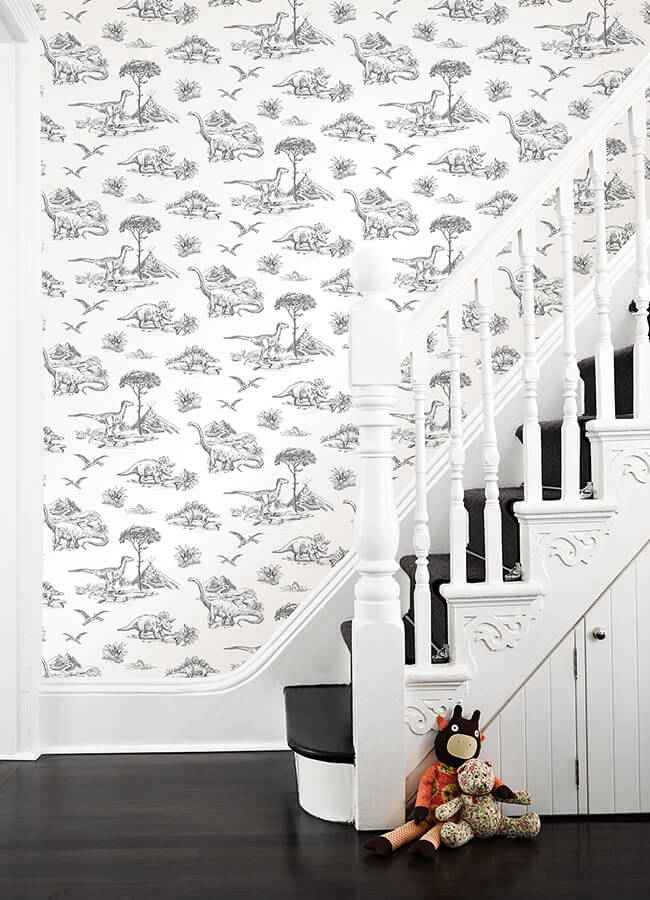 Isolde Charcoal Dinosaurs Wallpaper - York Wallcoverings - 4060-139269 - York Wallcoverings Wallpaper