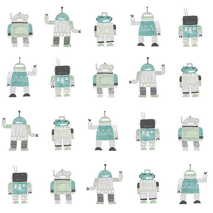 Callum Teal Robots Wallpaper - York Wallcoverings - 4060-138938 - York Wallcoverings Wallpaper