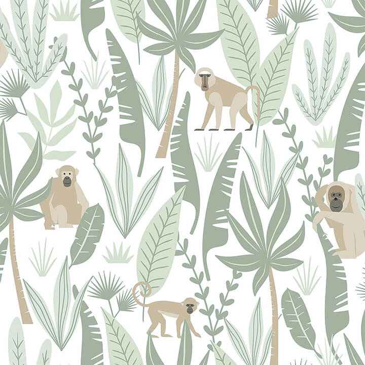 Kiki Light Green Monkeys Wallpaper - York Wallcoverings - 4060-139071