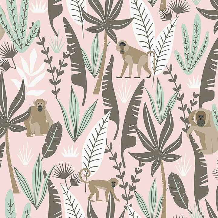 Kiki Pink Monkeys Wallpaper - York Wallcoverings - 4060-139072 - York Wallcoverings Wallpaper
