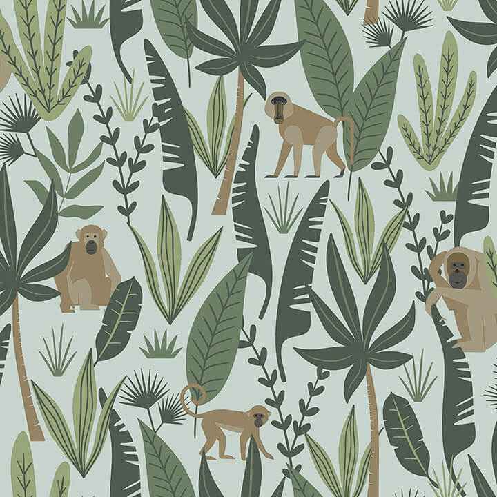 Kiki Green Monkeys Wallpaper - York Wallcoverings - 4060-139073 - York Wallcoverings Wallpaper