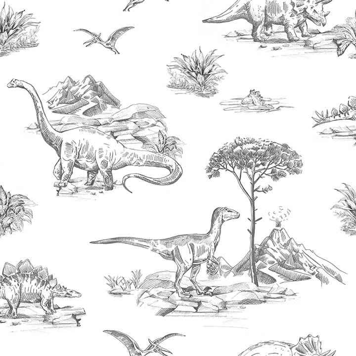 Isolde Charcoal Dinosaurs Wallpaper - York Wallcoverings - 4060-139269