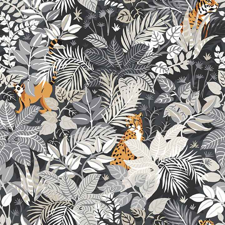 Charcoal Tropical Oasis Peel and Stick Wallpaper - York Wallcoverings - PFS4814