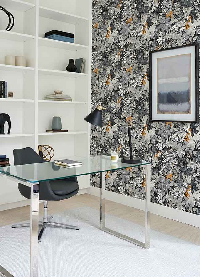 Charcoal Tropical Oasis Peel and Stick Wallpaper - York Wallcoverings - PFS4814 - York Wallcoverings Wallpaper