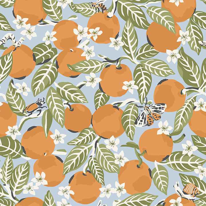Sky Blue Orange Grove Peel and Stick Wallpaper - York Wallcoverings - PFS4818