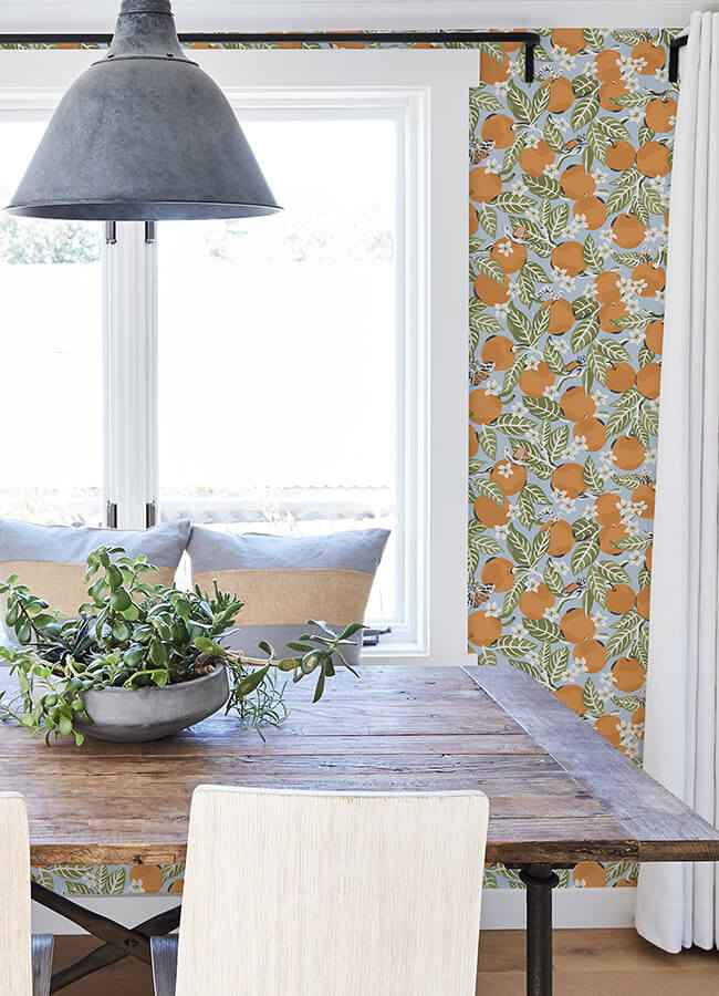 Sky Blue Orange Grove Peel and Stick Wallpaper - York Wallcoverings - PFS4818 - York Wallcoverings Wallpaper