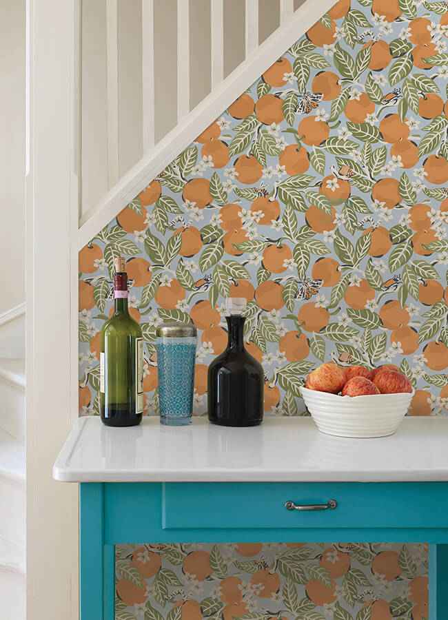 Sky Blue Orange Grove Peel and Stick Wallpaper - York Wallcoverings - PFS4818 - York Wallcoverings Wallpaper