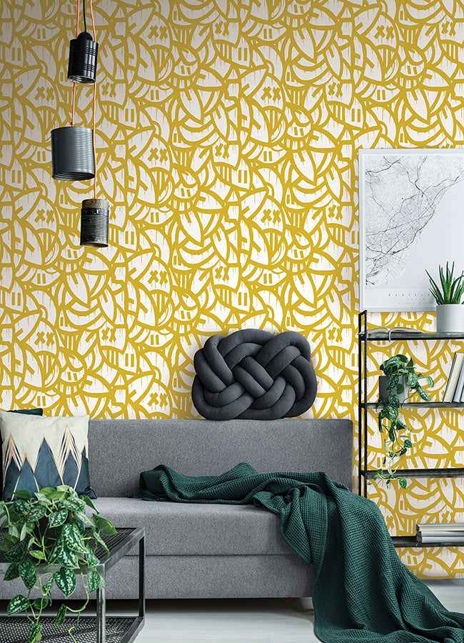 yellow-bold-arrangements-peel-and-stick-wallpaper-york-wallcoverings-aas4880 - York Wallcoverings Wallpaper