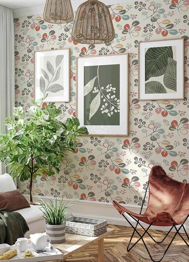Jonah Multicolor Leaf Trail Wallpaper - York Wallcoverings - 4066-25122 - York Wallcoverings Wallpaper