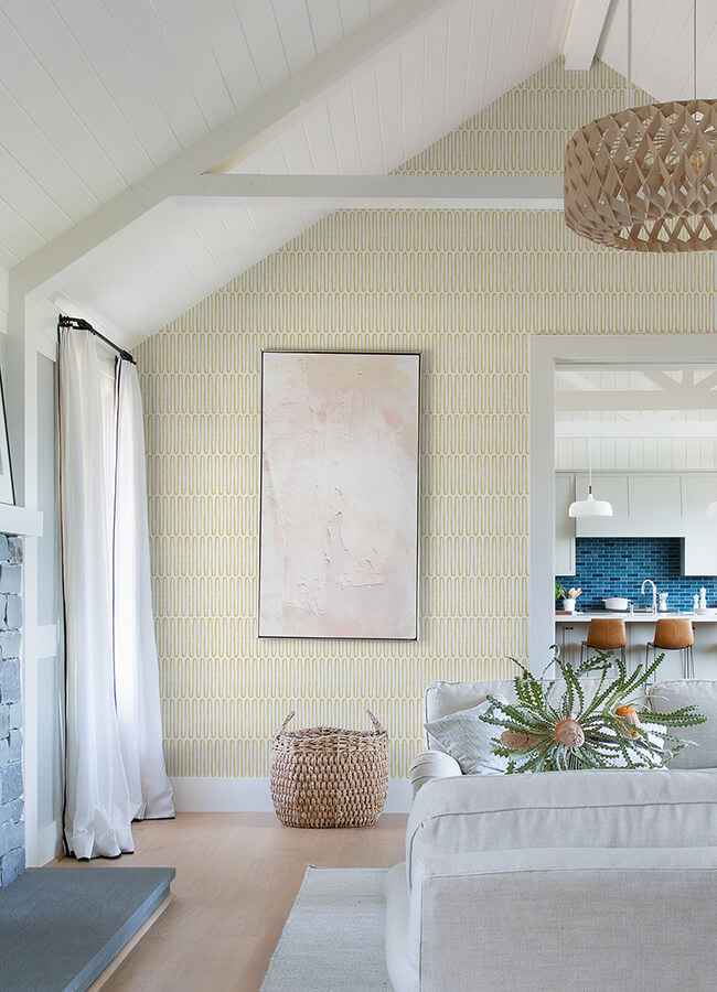 Lars Mustard Retro Wave Wallpaper - York Wallcoverings - 4066-26500 - York Wallcoverings Wallpaper