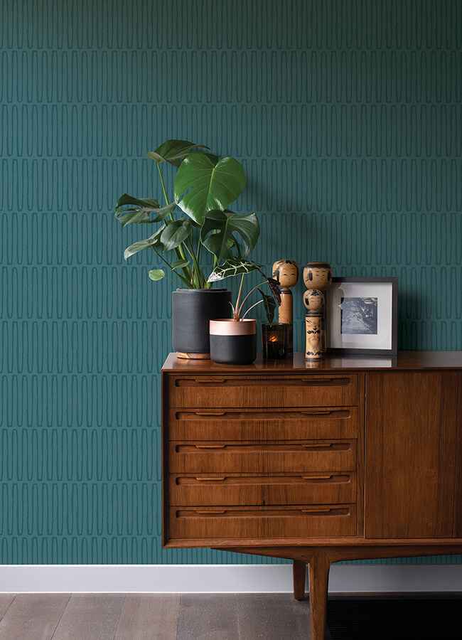 Lars Teal Retro Wave Wallpaper - York Wallcoverings - 4066-26505 - York Wallcoverings Wallpaper