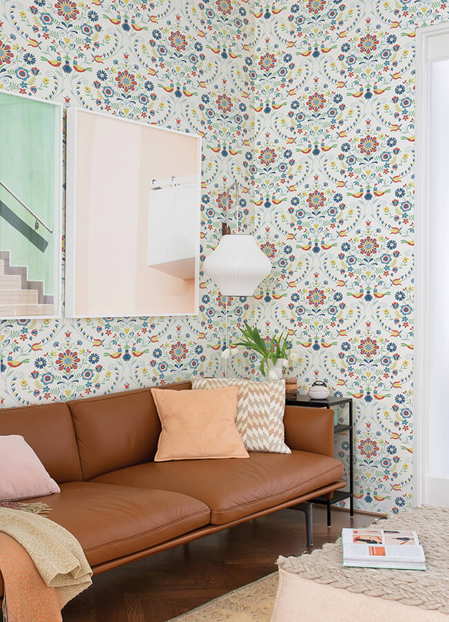 britt-multicolor-embroidered-damask-wallpaper-york-wallcoverings-4066-26512 - York Wallcoverings Wallpaper