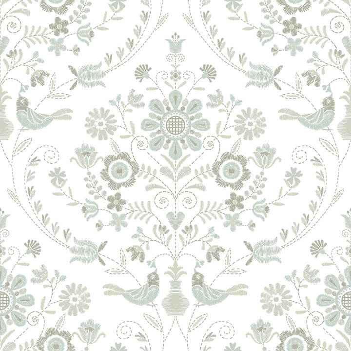 Britt Neutral Embroidered Damask Wallpaper - York Wallcoverings - 4066-26513