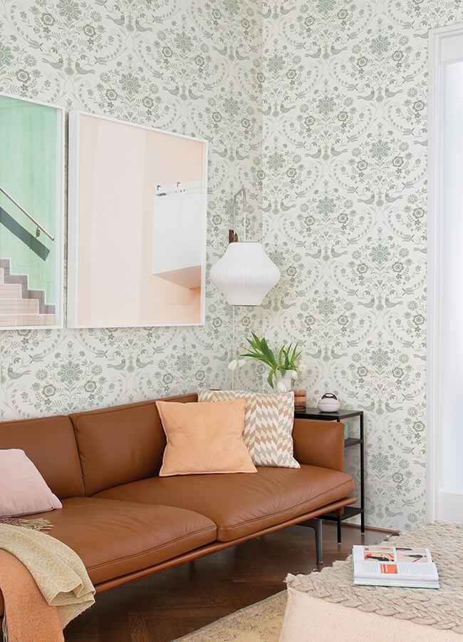 Britt Neutral Embroidered Damask Wallpaper - York Wallcoverings - 4066-26513 - York Wallcoverings Wallpaper