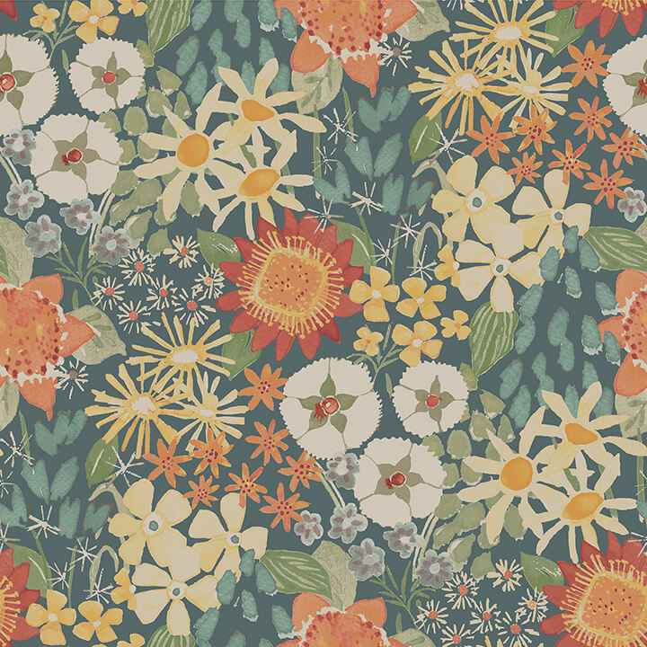 Karina Teal Wildflower Garden Wallpaper - York Wallcoverings - 4066-26520 - York Wallcoverings Wallpaper