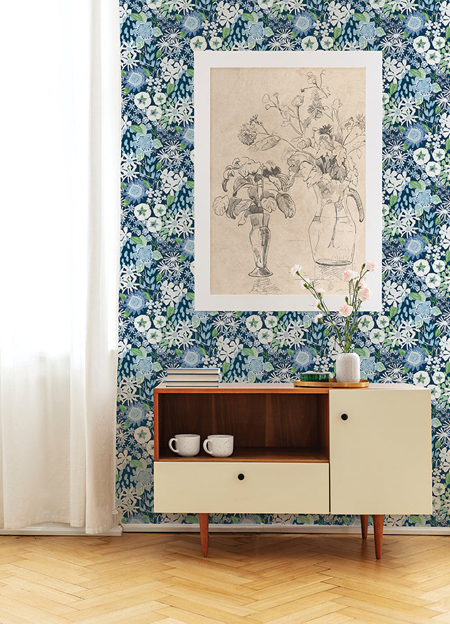 karina-blue-wildflower-garden-wallpaper-york-wallcoverings-4066-26524 - York Wallcoverings Wallpaper