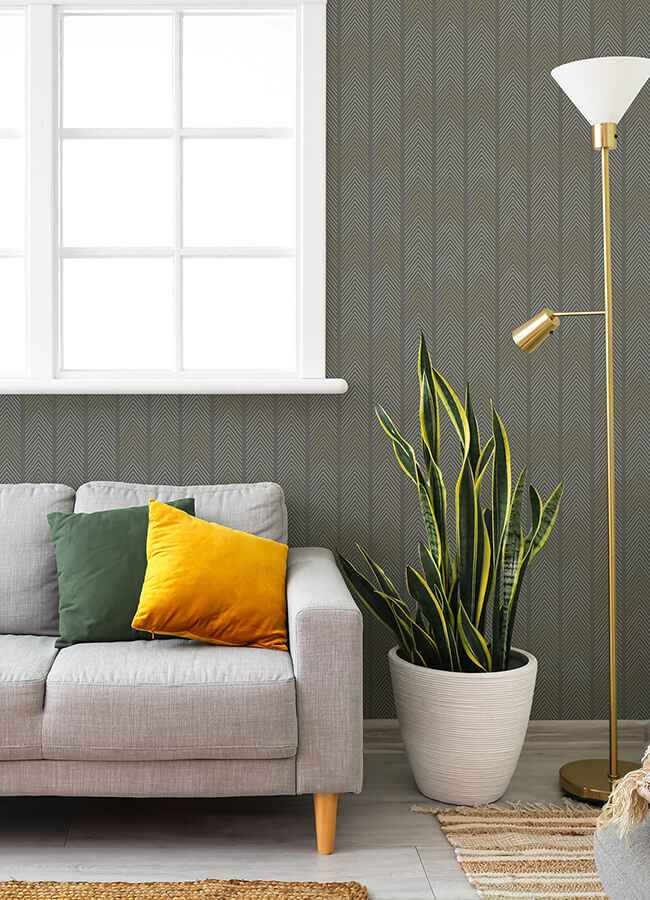 Nyle Dark Grey Chevron Stripes Wallpaper - York Wallcoverings - 4066-26529 - York Wallcoverings Wallpaper