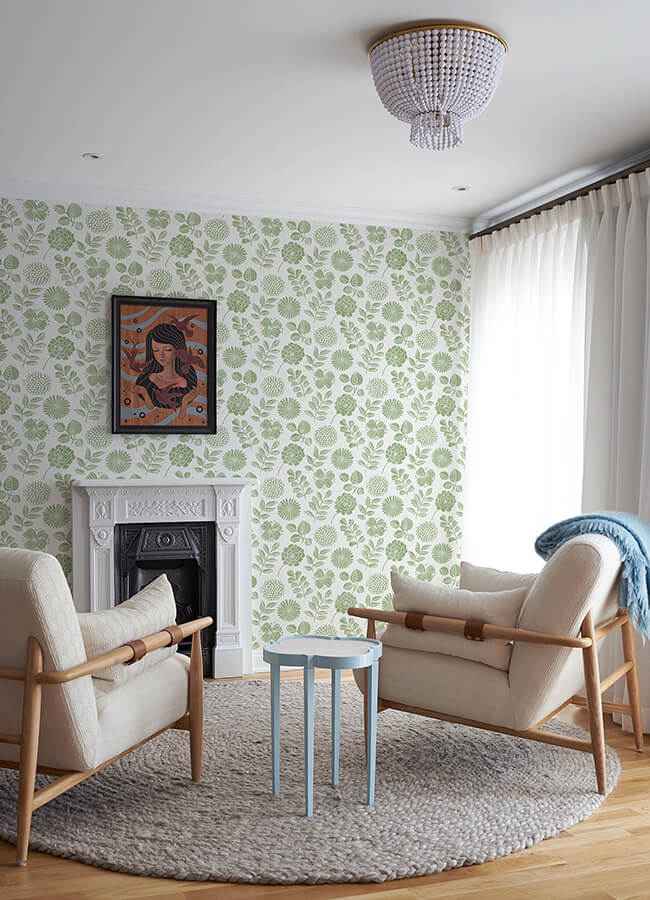 Inge Moss Floral Block Print Wallpaper - York Wallcoverings - 4066-26531 - York Wallcoverings Wallpaper