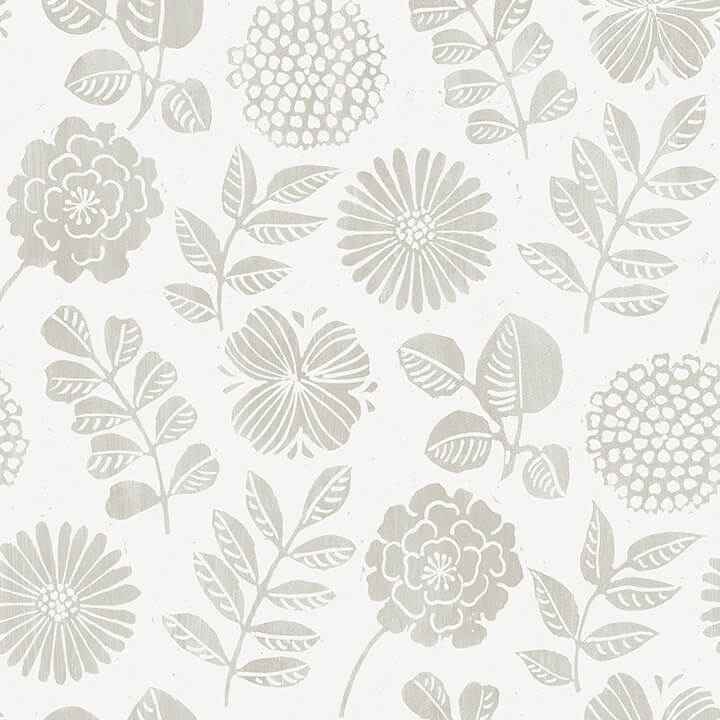 Inge Light Grey Floral Block Print Wallpaper - York Wallcoverings - 4066-26533