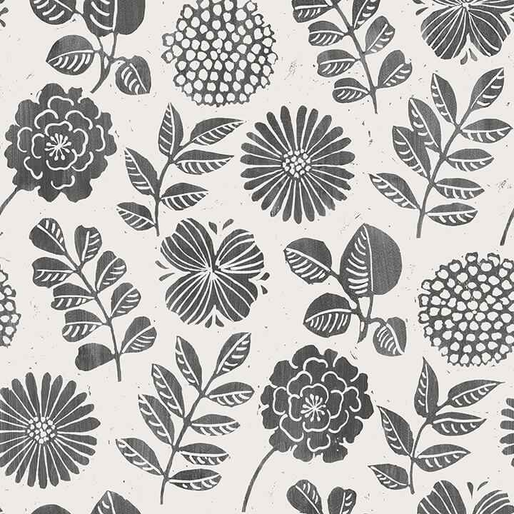 Inge Black Floral Block Print Wallpaper - York Wallcoverings - 4066-26534 - York Wallcoverings Wallpaper