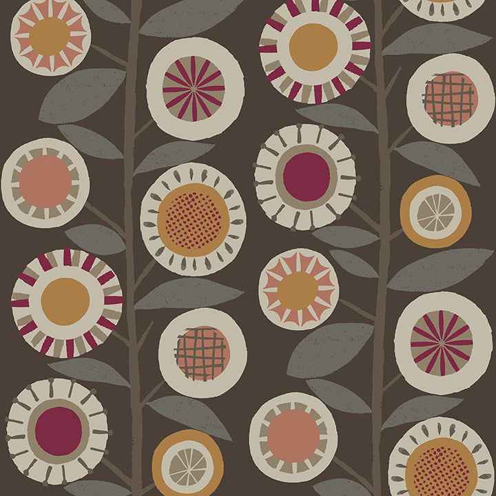 Sisu Raspberry Floral Geometric Wallpaper - York Wallcoverings - 4066-26552