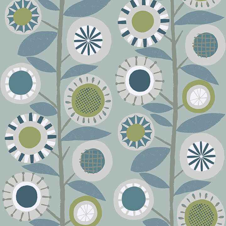 Sisu Light Blue Floral Geometric Wallpaper - York Wallcoverings - 4066-26554
