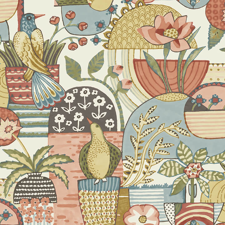 fika-mustard-blissful-birds-blooms-wallpaper-york-wallcoverings-4066-26556 - York Wallcoverings Wallpaper