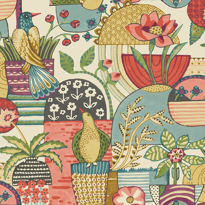 fika-plum-blissful-birds-blooms-wallpaper-york-wallcoverings-4066-26558 - York Wallcoverings Wallpaper