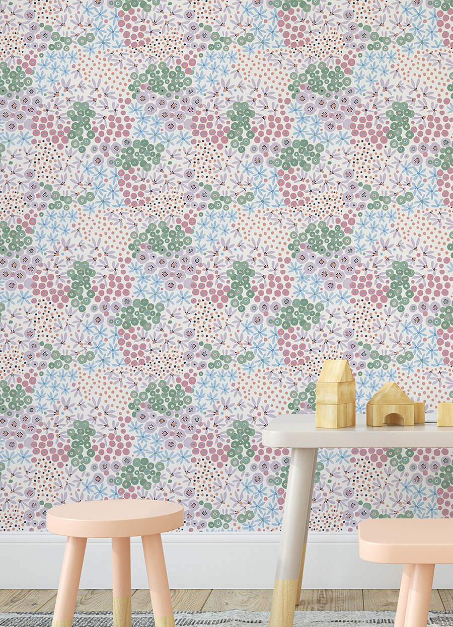 floral-bunch-multi-cool-peel-and-stick-wallpaper-york-wallcoverings-nus4849 - York Wallcoverings Wallpaper