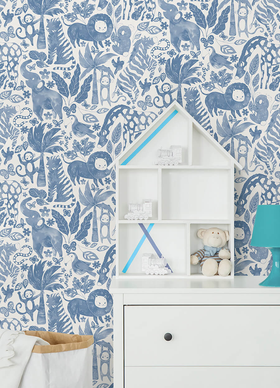 sweet-safari-blue-peel-and-stick-wallpaper-york-wallcoverings-nus4850 - York Wallcoverings Wallpaper