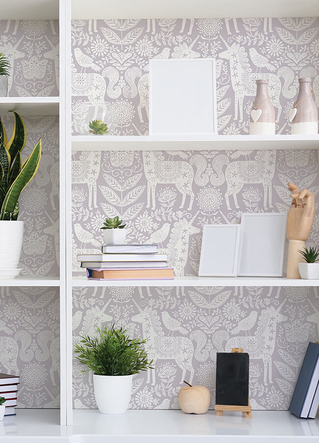 unicorn-stamp-purple-peel-and-stick-wallpaper-york-wallcoverings-nus4857 - York Wallcoverings Wallpaper