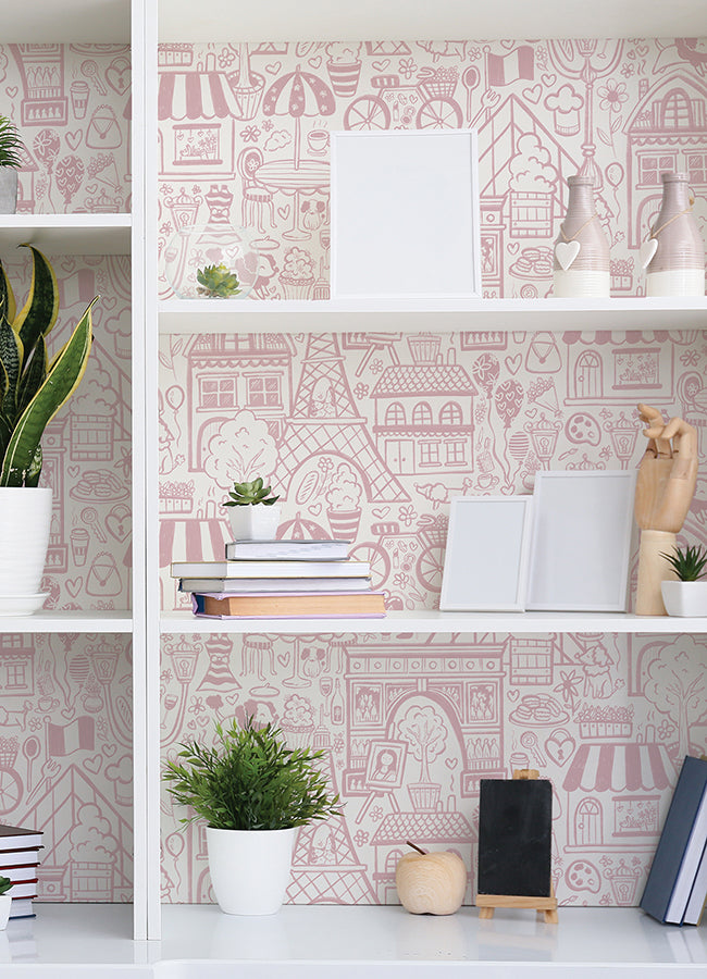 oui-paris-pink-peel-and-stick-wallpaper-york-wallcoverings-nus4860 - York Wallcoverings Wallpaper