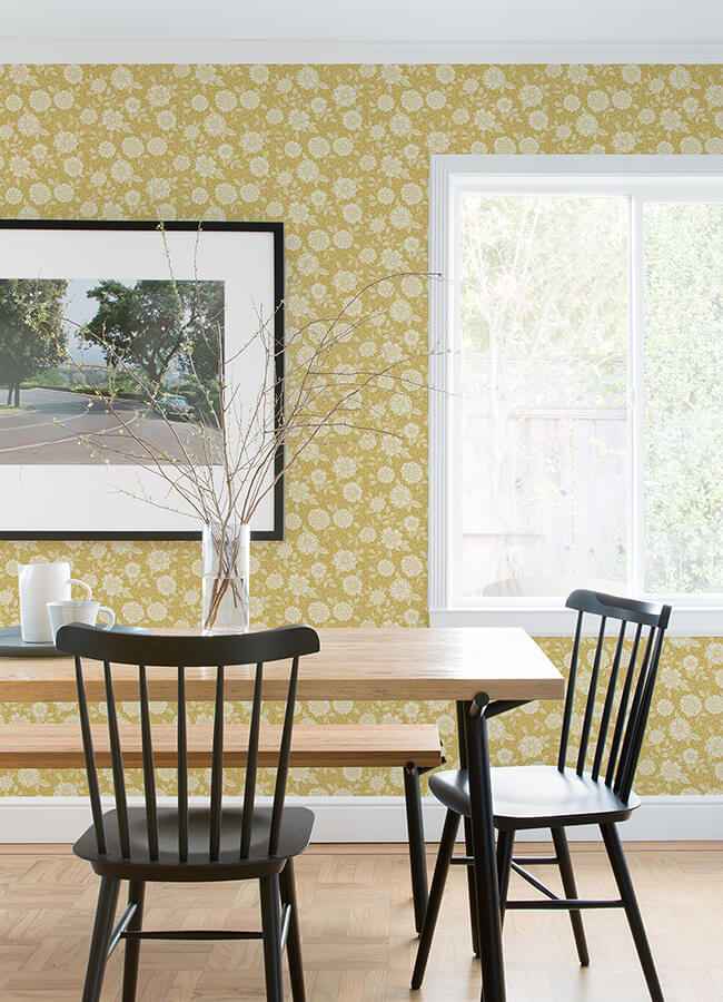 Lizette Mustard Charming Floral Wallpaper - York Wallcoverings - 4080-15910 - York Wallcoverings Wallpaper