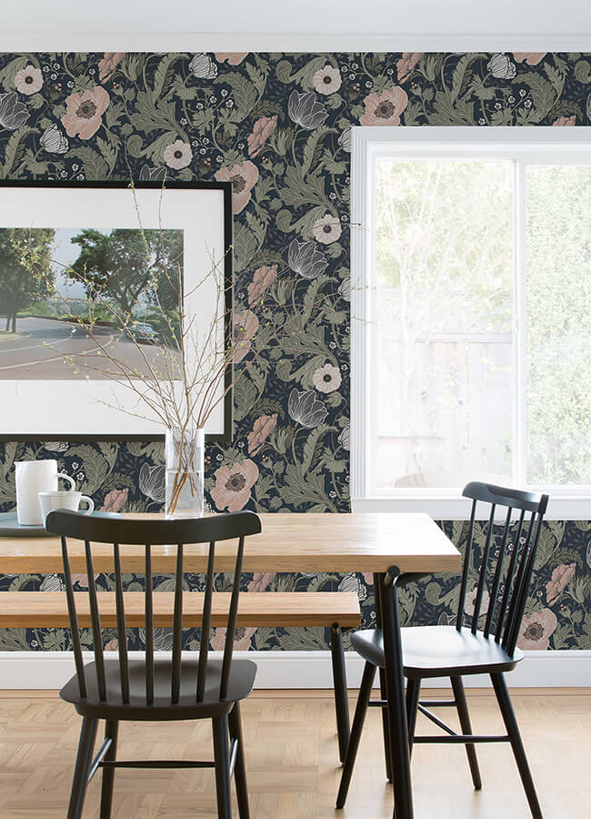 anemone-navy-floral-wallpaper-york-wallcoverings-4080-44103 - York Wallcoverings Wallpaper