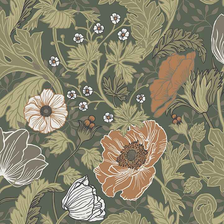 Anemone Green Floral Wallpaper - York Wallcoverings - 4080-44104