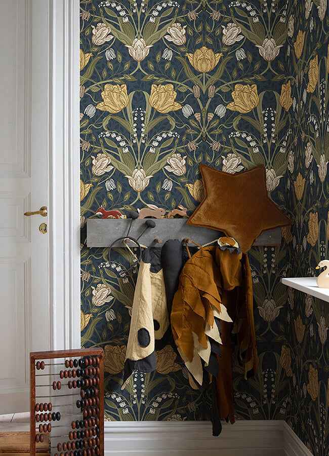Filippa Navy Tulip Wallpaper - York Wallcoverings - 4080-44106 - York Wallcoverings Wallpaper
